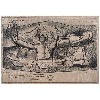 DAVID ALFARO SIQUEIROS, Boceto para mural Nueva democracia del Palacio de Bellas Artes,Signed,Charcoal/paper, 17.5 x 24.8" (44.5 x 63 cm),Document