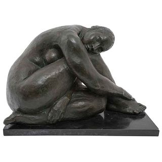FRANCISCO ZÚÑIGA, Desnudo de Dolores, Signed and dated 1977, Bronze sculpture VI/VI marble base, 12.7 x 20.8 x 10.2" (32.5 x 53 x 26 cm) total size