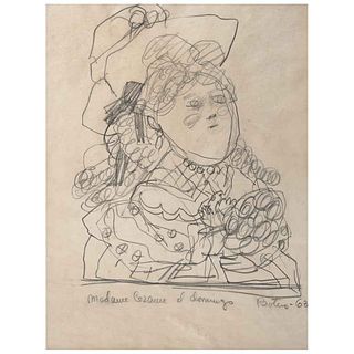 FERNANDO BOTERO, Madame Cezanne el domingo, Signed and dated 63, Graphite pencil on paper, 16.5 x 12.2" (42 x 31 cm), Certificate