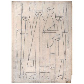 CARLOS MÉRIDA, Boceto para Tres reyes mayas, Signed, Graphite pencil on tracing paper, 31.8 x 23.6" (81 x 60 cm), Document