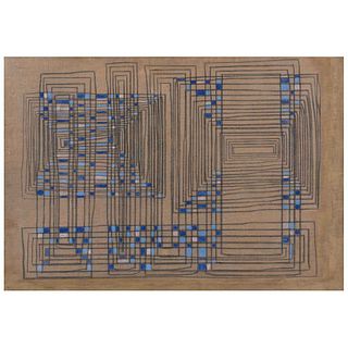 MYRA LANDAU, Ritmo en T, Signed and dated 1971, Mixed technique on canvas, 39.3 x 57" (100 x 145 cm)