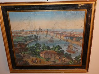 FRENCH PAINTING OF BORDEAUX HARBOR