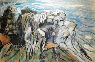 Expressionist Landscape Rock Form Pastel Drawing