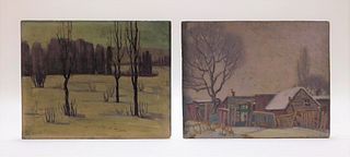 2PC Gene Miles Winter Landscape Paintings