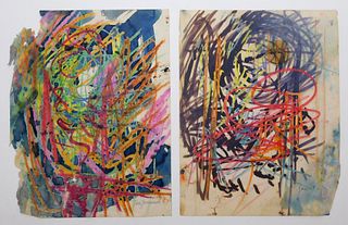 2PC Taro Yamamoto Abstract Expressionist Drawings