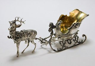 Antique German 800 Silver Reindeer & Sleigh