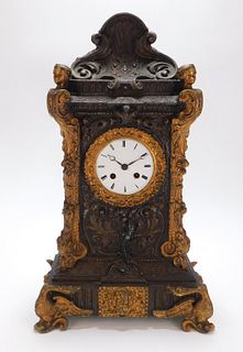 Cast Iron & Gilded Metal Mantel Clock