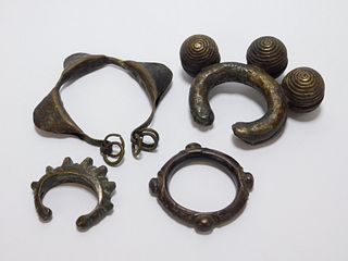 4PC African Yoruba Bronze & Brass Bracelets