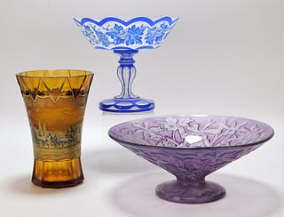 3PC Moser & Bohemian Art Glass Table Articles