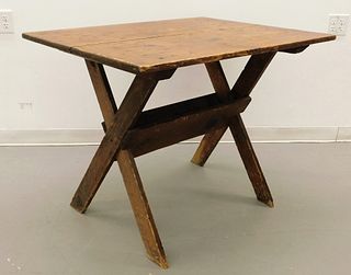 Antique 19C. Pine Cross Board Sawbuck Table