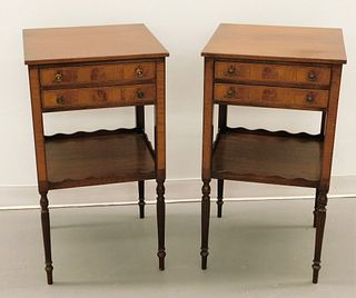 PR Federalist Style Two Drawer Inlaid Side Tables