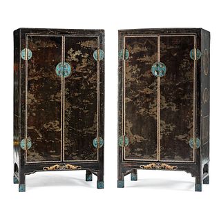 A Pair of Chinese Lacquered Wedding Cabinets