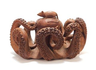 Sven V. Ortquist Octopus & Rat Wood Sculpture