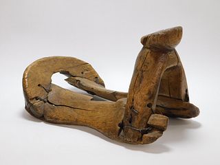19C Chinese Carved Wood Horse Saddle