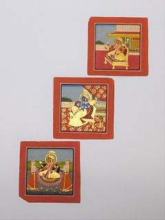 3PC 19C Indian Pahari School Devi Paintings