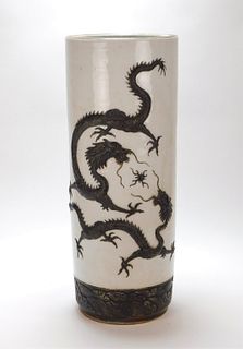 Chinese White Porcelain Dragon Umbrella Stand