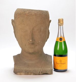 LG Chinese Carved Sandstone Buddha Head