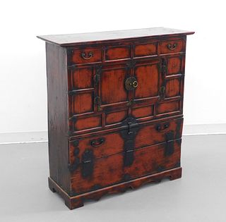 Japanese Meiji Period Red Lacquer Tansu Chest
