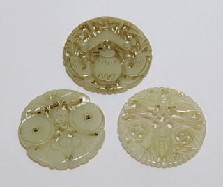 3PC Carved Celadon Jade Plaques
