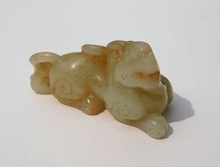 Chinese Qing Dynasty Carved Jade Recumbent Dragon