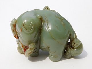Chinese Qing Dynasty Carved Jade Elephant