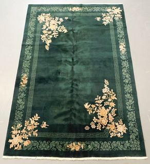 Chinese Emerald Green Floral Rug