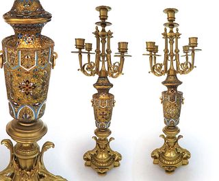 A Pair of Chinoiserie Champleve Candelabras, 19th C.
