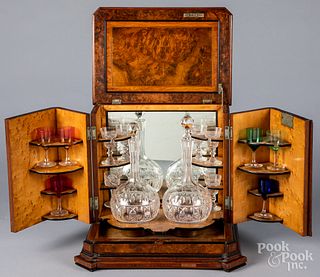 Victorian burl veneer liquor set