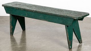 Green painted mortised bench, early 20th c.