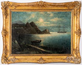 Oil on canvas moonlit seascape
