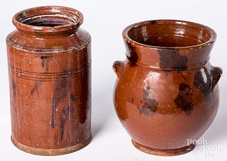 Two redware crocks, 19th c.