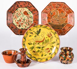 Six pieces of contemporary redware