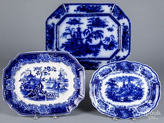 Three flow blue porcelain platters
