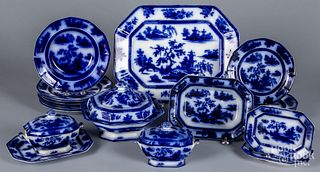 Group of Chapoo pattern flow blue porcelain
