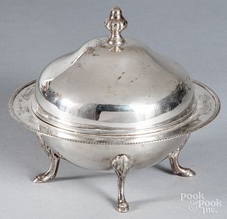 Boston coin silver butter dish by Ball & Co.,