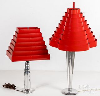 Two chrome and tin mid-century style table lamps