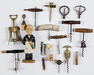 Collection of vintage and antique corkscrews, etc.