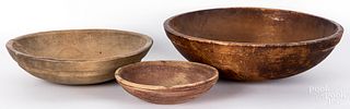 Three turned wood bowls, 19th c.