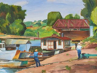 Emile Hastings "Boat Livery & Live Bait" Oil on Canvas