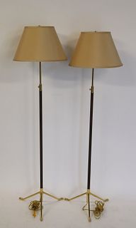 Vintage Pair Of Brass Leather Wrapped Lamps