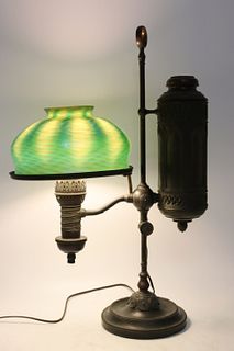 Signed Tiffany Studios Bronze Student Oil Lamp.
