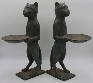 Pair of Vintage Patinated Bronze Butler Cats.