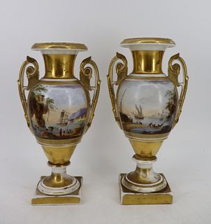 An Antique Pair Of Old Paris Porcelain Urns