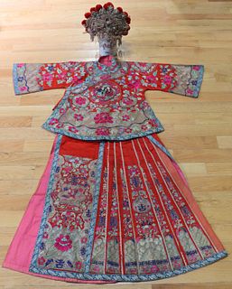 Chinese Silk Wedding Outfit with Headdress.