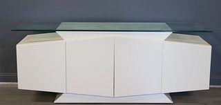 Vintage White Lacquered & Glass Top Modernist