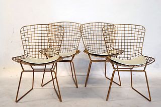 4 Bertoia Style Gold Diamond Chairs.