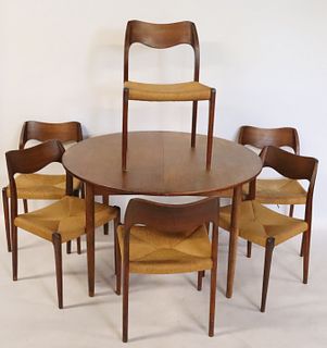 6 Niels Moller Chairs Together With A Danish