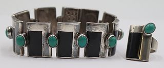 JEWELRY. Antonio Pineda Mexican Silver, Onyx, and