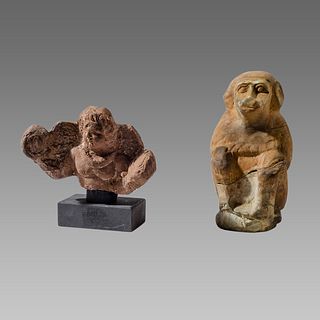 Lot of 2 Ancient Egyptian ALexandria Terracotta figure and Stone Baboon c.1st century AD. 