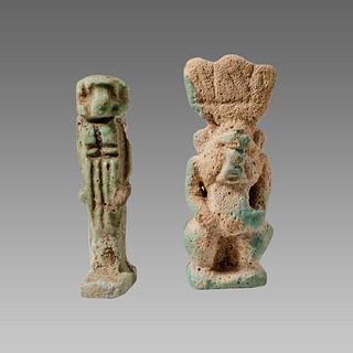 Lot of 2 Ancient Egyptian Faience Bes, Khnum Amulets c.664-525 BC.